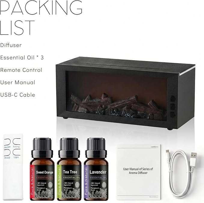 300ML Essential Oil Aroma Diffuser,Flame Air Humidifiers,Colorful Flame Diffusers for Home,Diffuser for Aromatherapy Yoga Room Bedroom, Office, Home with Remote Timer and Auto Off