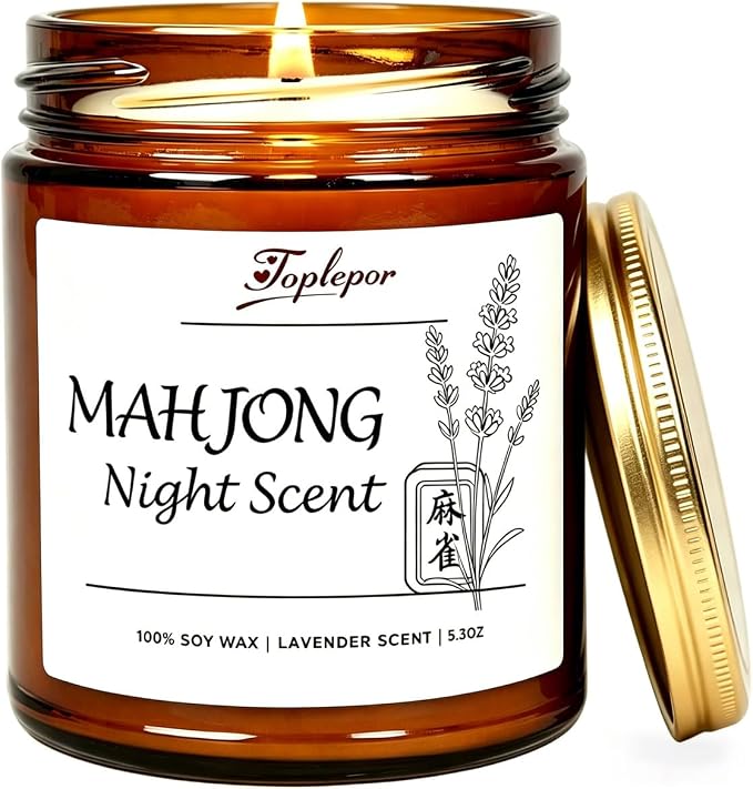 Mahjong Night Scent Candle - Unique Game Night Gift Idea, Soy Wax Aromatherapy Candle for Mahjong Night, Friends Game Party, Mahjong Lovers Gifts for Women Men | Lavender Scents, 5.3oz