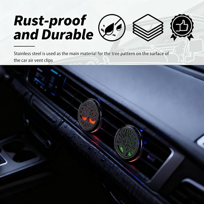 2PCS 30mm Tree of Life Car Essential Oil Diffuser Vent Clip,Stainless Steel Car Diffusers for Essential Oils as Decoration with 12 Felts,Stylish Essentials Oil Cars Diffuser Vent Clips