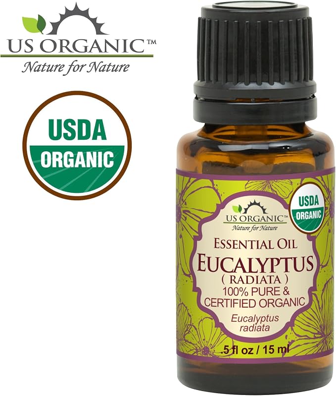 US Organic 100% Pure Eucalyptus Essential Oil (Radiata) - USDA Certified Organic, Steam Distilled - W/Euro droppers (More Size Variations Available) (15 ml / .5 fl oz)