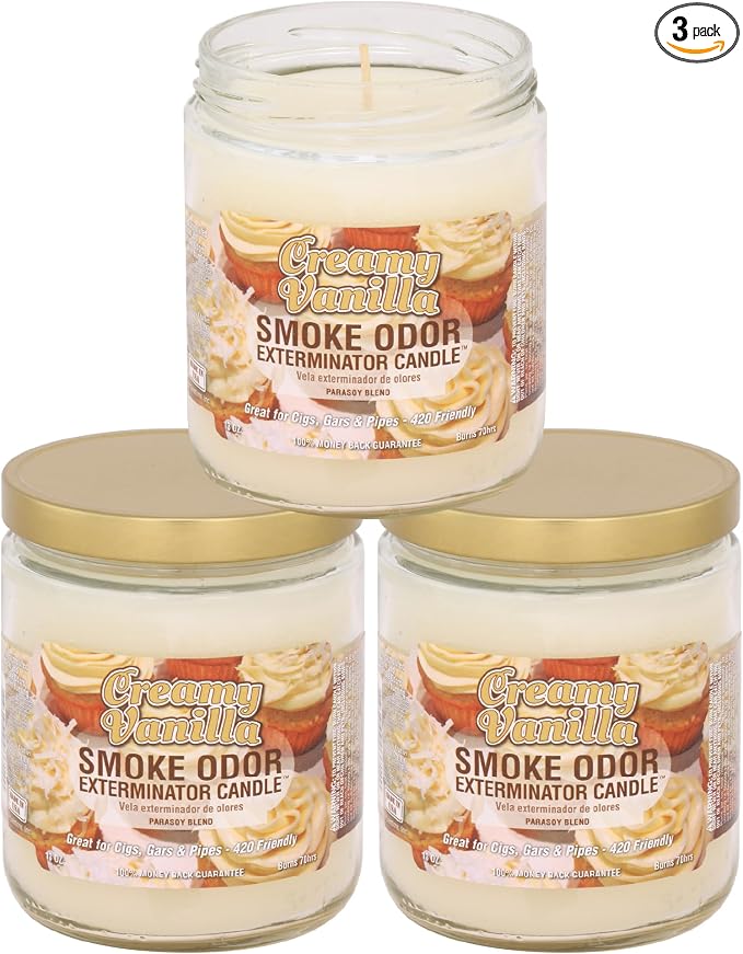 Smoke Odor Exterminator 13 oz Jar Candles Creamy Vanilla, (3)
