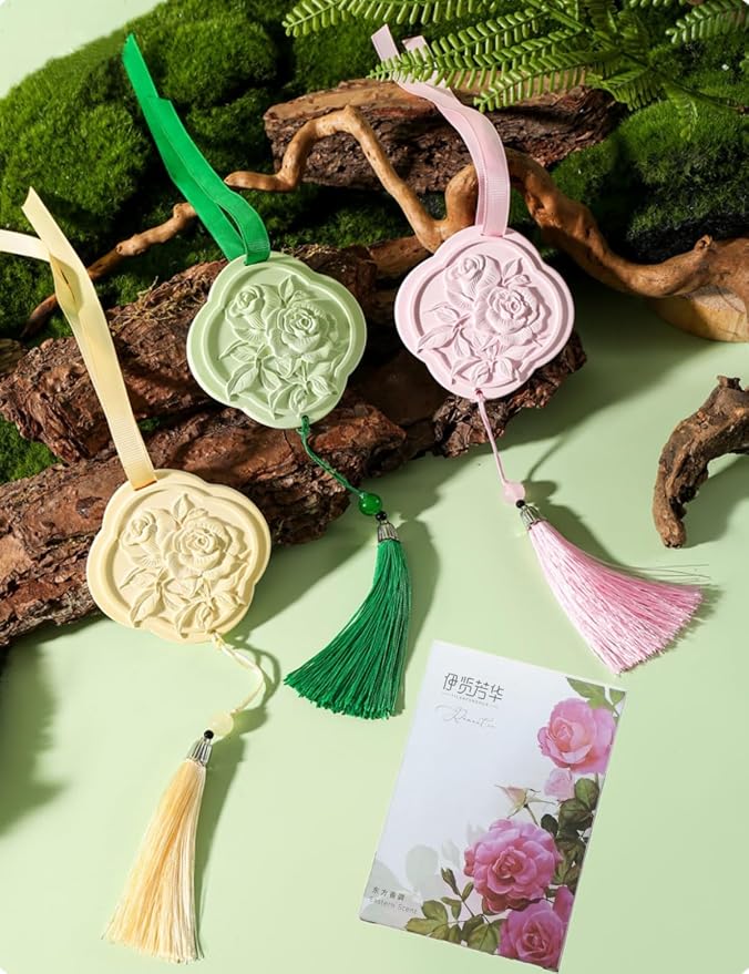 Ceramic Essential Oil Diffusers，Air Freshener，3Pcs Rose Flower Ceramic Aromatherapy Diffusers for Bedroom, Wardrobes， Toilet， Cars Etc.Visual and Olfactory Double Enjoyment（Sandalwood+Rose+Tea）