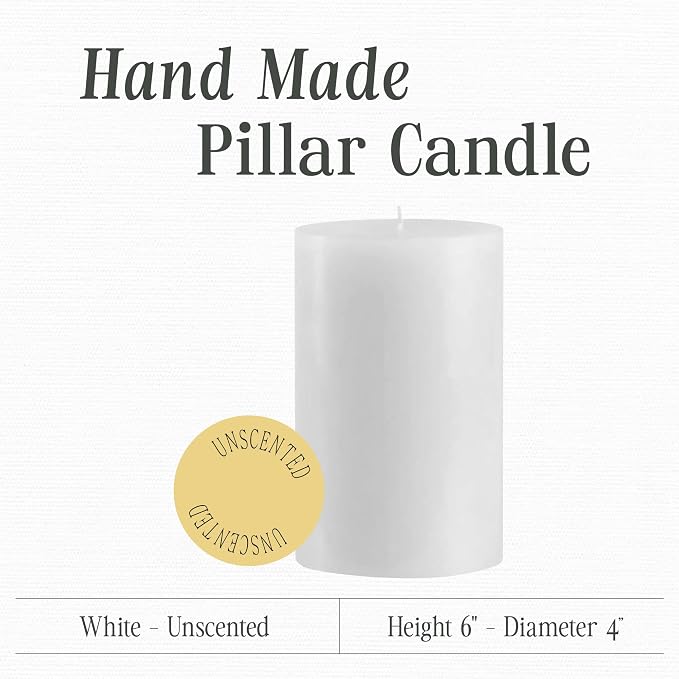 Mister Candle Unscented 4"x6" White Pillar Candle, Solid Color, Cotton Wick, Dripless & Smokeless, Premium Wax Candle for Home Decor, Handmade, 120 Hour Burn Time