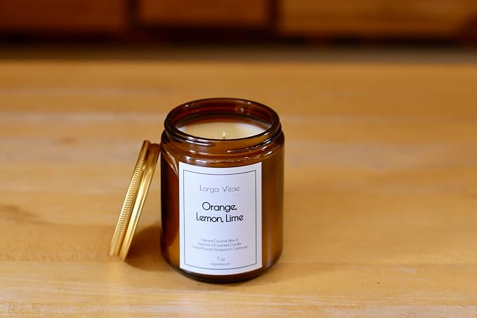Organic Coconut Wax Aromatherapy Candle | Citrus Orange Lemon Lime | Non-Toxic, Pet Safe, Allergy Friendly | Phthalate Free | Zero Waste Sustainable Gift