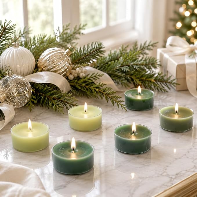 Sage Green Ombre Tea Lights Set of 24, Cedar Scented Tealight Candles, Handmade Tea Candles, Long Burning Tealights for Romantic Wedding Home Decor Gift