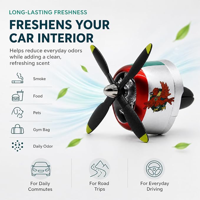 Airplane Propeller Car Vent Air Freshener 2 Pack with 2 Refill Pads, P-47 Inspired Vent Clip Diffusers, Vintage Aviation Car Accessories for Men(P47-SILVER-CHIEFTAIN-2SET)