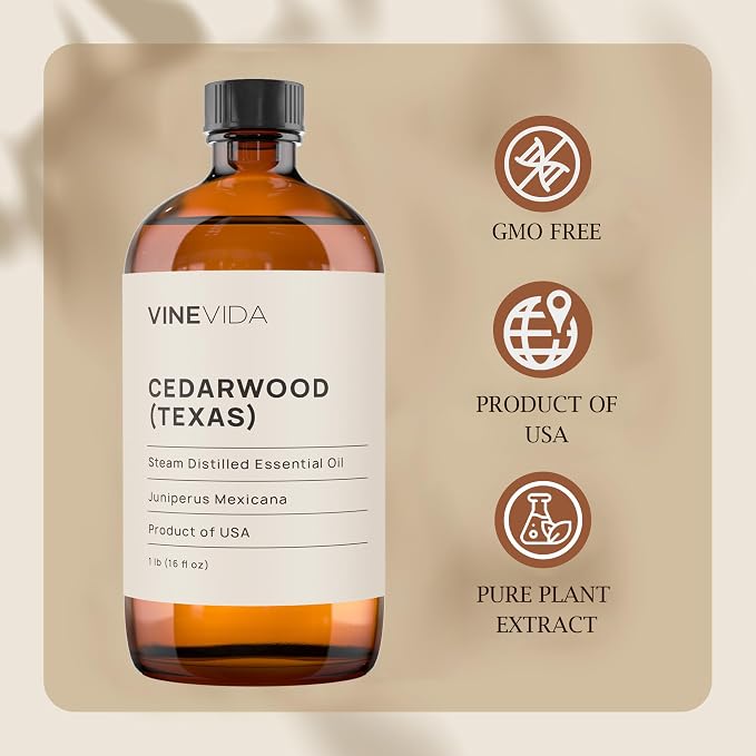 VINEVIDA Cedarwood Essential Oil 16 oz - Texas Candle Oil Scent - DIY Candle Scents - Bulk Oil for Soap Making