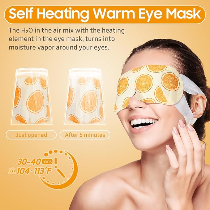 BeHoomi Steam Eye Mask, 10Packs Heated Eye Mask, Self Heating Disposable SPA Warm Compress for Eyes Sleep Mask, Travel Essentials & Relaxation Gifts for Women (Orange Scent)