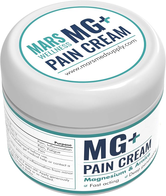 Mars Wellness MG+ Magnesium Cream Pain Relief - Extra Strength Magnesium and Arnica Cream - 4 OZ Tub - Neuropathy, Muscle Pain, and Leg Cramps Relief - 1 Pack