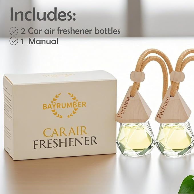 Car Air Freshener Hanging Diffuser – Long-Lasting Essential Oil Scent (Up to 60 Days) – Non-Toxic & Eco-Friendly – 2-Pack Auto Fresheners Made in USA