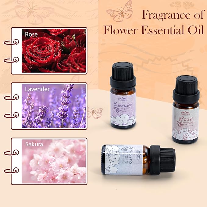 Essential Oils for Diffuser for Home and Hotel, Lavender, Jasmine, Rose, Chamomile, Sakura and Gardenia, Spring Premium Pure Flower Fragrance Essential Oil Set for Gifts-6×10ML