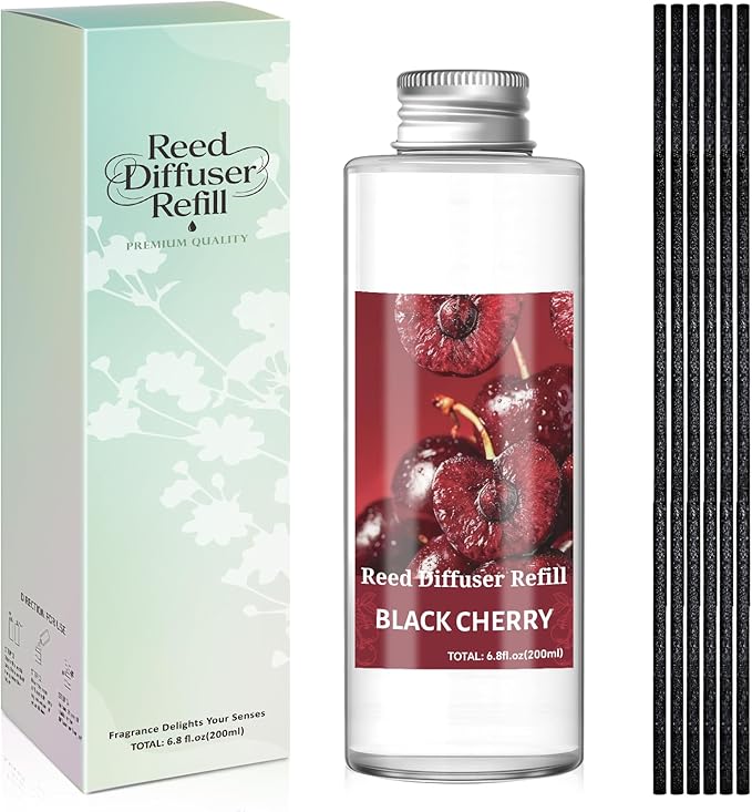 SCENTORINI Reed Diffuser Oil Refill, Black Cherry Diffuser Oil 6.76 Fl Oz, Natural Scented Essential Oil Refill Long Lasting Summer Home Fragrance for Room Spa Aromatherapy Bathroom Home Decor