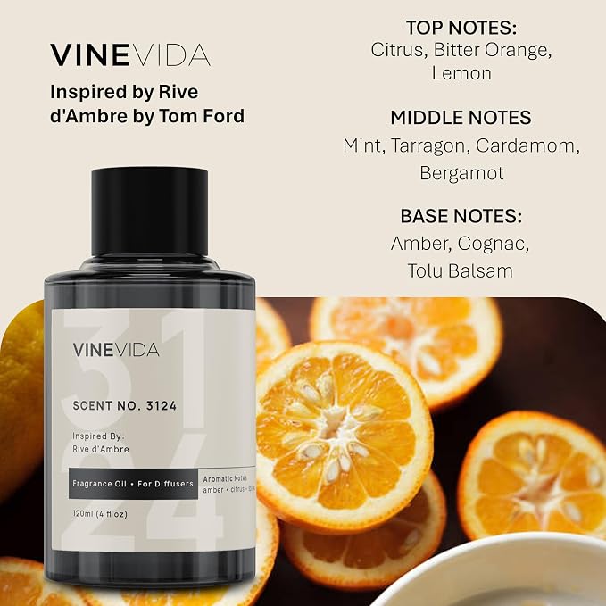 VINEVIDA [4 Oz] Inspired by: Rive d'Ambre; Diffuser Oil Refill | Premium Scent Diffuser Oil for Home | Non-Toxic Fragrance