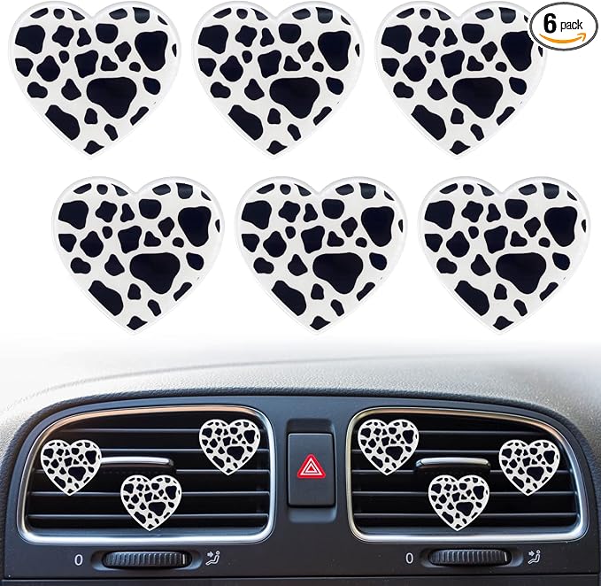 6 Pcs Heart Air Vent Clips, Cow Print Heart Car Air Fresheners Vent Clips Long Lasting Car Diffuser Vent Clip Cars Interior Decor Charm Car Decoration Cute Accessories for Women Girls