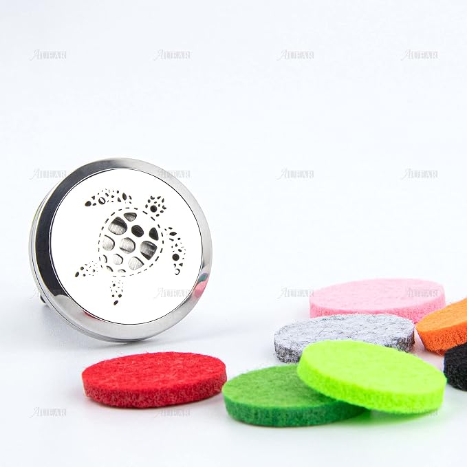 AUEAR, Turtle Car Diffuser Vent Clip - 30mm Aromatherapy Essential Oil Metal Car Diffuser Vent Clips with 10 Refill Pads
