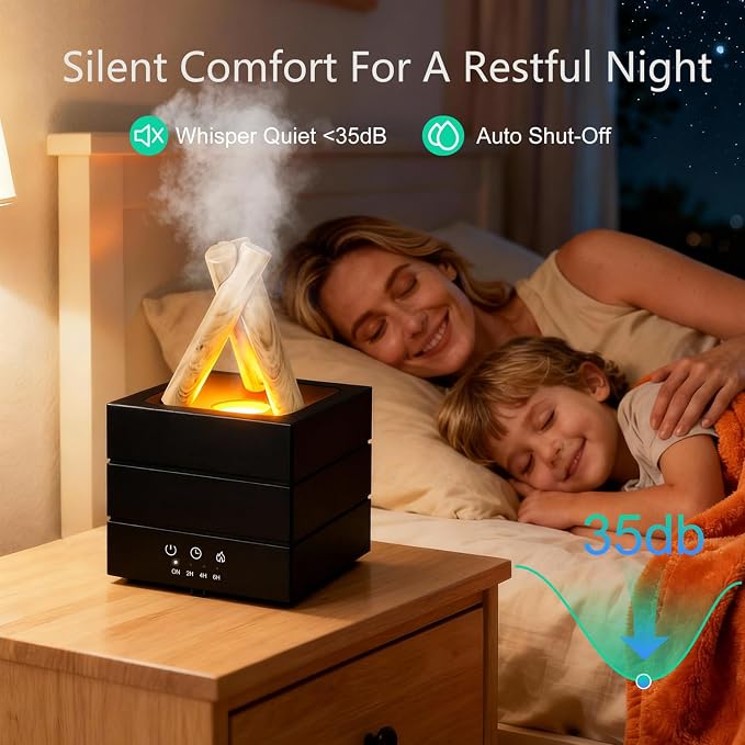 Campfire Flame Essential Oil Diffuser, 280ml Ultrasonic Cool Mist Aromatherapy Humidifier with Remote Control, 7-Color LED Lights, Timer & Auto-Off for Home, Office & Bedroom (Black)