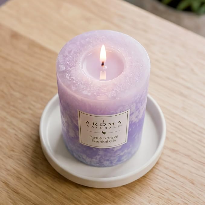 Aroma Naturals Lavender Essential Oil Blue Scented Pillar Candle, Tranquility, 3 inch x 3.5 inch
