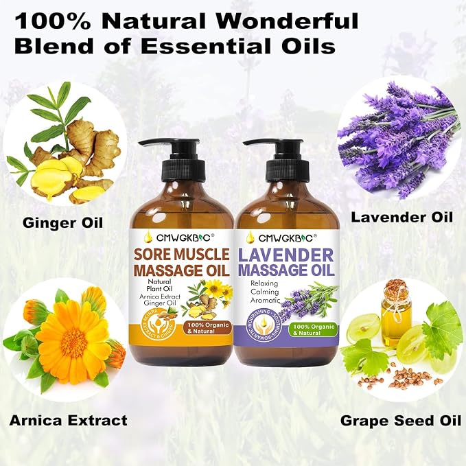 Massage Oil for Massage Therapy,Lymphatic Drainage-Ginger Oil Sore Muscle Arnica Oil&Lavender Oil Relaxing Massage Oils for Date Night,Massage Ball,Body Oil for Women,Mens Gifts,Birthday Gifts for Men