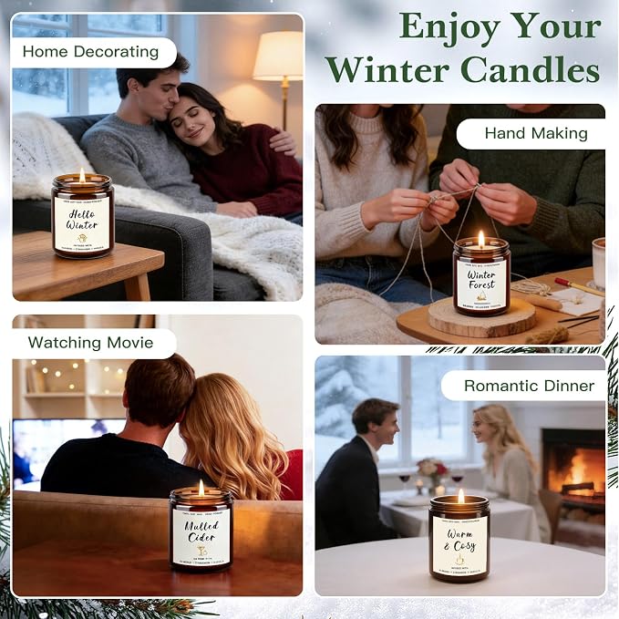 4 Pack Candles for Home Scented, 28oz Soy Candle Set, Scented Candles with Apple Cinnamon, Fir Balsam, Mulled Cider, Sandalwood – Holiday Candle Gifts for Women, Mothers, Galentines Day & Cozy Nights