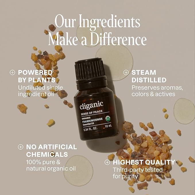 Cliganic Organic Frankincense Essential Oil - 100% Pure Natural for Aromatherapy Diffuser | Non-GMO Verified