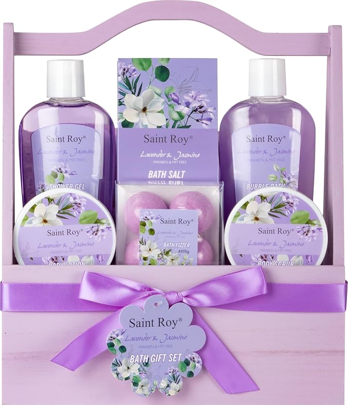 Home Spa Gift Basket for Women, Lavender Jasmine Bath & Body Care Kit | Bath and Body Gift Baskets, self care birthday gift for women, Spa Gifts for birthday, christmas