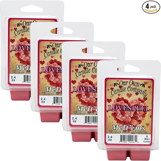 Our Own Candle Company Premium Wax Melt, Lovespell Scent, 6 Cubes, 2.4 oz (4 Pack)