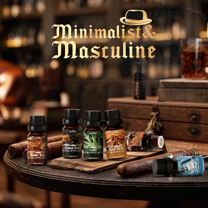 Men Diffuser Oils Gift Set for Father's Day & Birthday, SNOWSEN Gentlemen's Essential Oil for Diffuser Candles Scents & Perfume, Sandalwood, Cologne, Smoked Ebony, Amber Rum, Cedar, Sweet Tobacco
