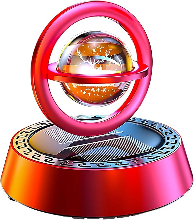 Kwak’s Solar-Powered Rotating Car Aromatherapy Auto-Spinning Ornament with Refillable Scent Pad, Subtle Ocean Fragrance, Ideal Gift for Men Women Dad Husband for Dashboard (Red-1)