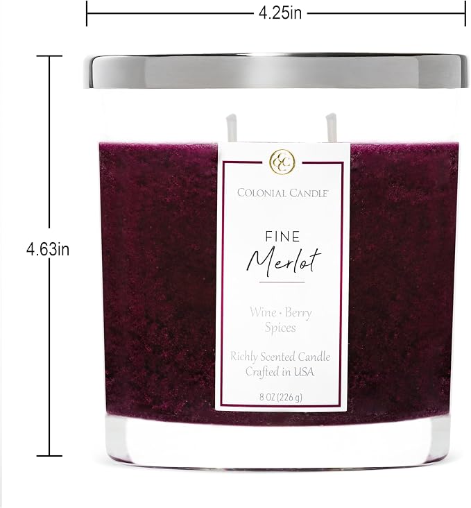 Colonial Candle Fine Merlot Scented Candle Jar, Highly Fragranced Candles for Home Scented, Mottled Wax Candle, 2 Wick, 8 oz - Made in the USA
