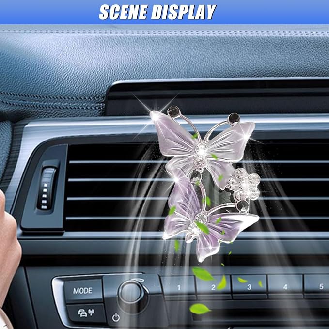 ZIMISI Car Vent Clip, Dual Butterfly Air Vent Clips, Bling Diamond Car Diffuser Clips, Cute Air Conditioning Outlet Decoration, Butterfly Car Accessories for Women (1Pc/Purple)
