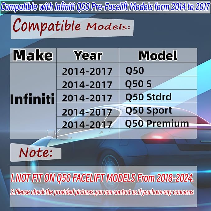 Rear Diffuser with Light Fit for Infiniti Q50 2014 2015 2016 2017, Add-on Body Kit Rear Bumper Lower Lip Splitter Exterior Accessories (Carbon Fiber Style)
