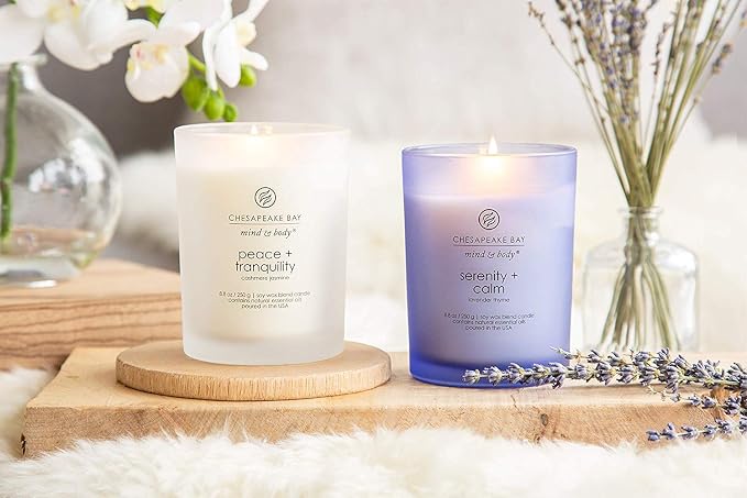 Chesapeake Bay Candle Scented Candles, Serenity + Calm (Lavender Thyme) & Peace + Tranquility (Cashmere Jasmine), Medium (2-Pack)
