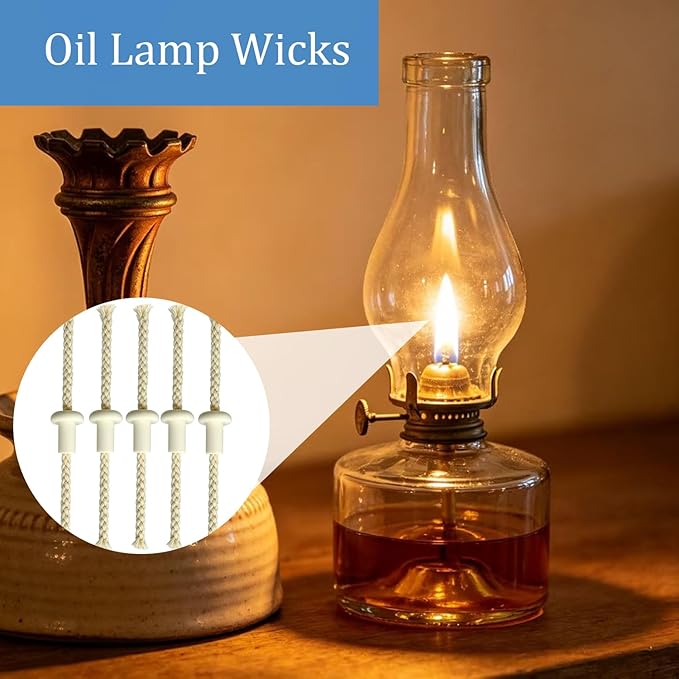 Oil Lamp Wicks，Round Cotton Kerosene Oil Lamp Wicks Burner for Ceramic Holders Torch Wine Bottle Oil Candle Lamp-10Pcs