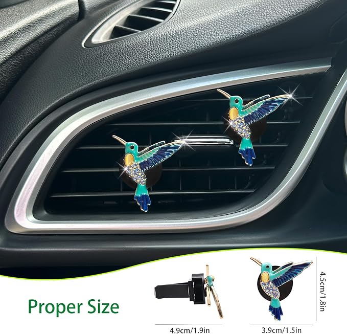 ORIESSE Hummingbird Air Vent Clip Car Air Freshener 2pcs Bird Bling Car Accessories Refillable Car Diffuser Outlet Clips for Women Teens,Cute Blue Car Decor