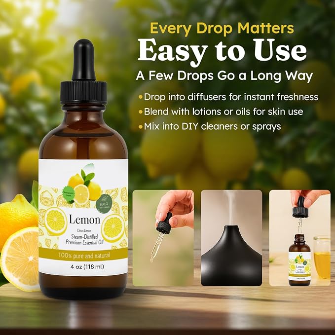 Steam Distilled Lemon Essential Oil - Premium Hair Growth Oil for Scalp Stimulation & Refreshing Aroma - Essential Oil Supports Healthy Hair, Skin & Mental Clarity - 4oz