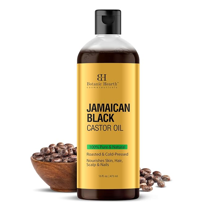 Botanic Hearth Jamican Castor Oil 8 Fl Oz| 100% Pure & Natural, Cold Pressed |For Hair, Eyelashes & Eyebrows | Hexane Free, Fast Absorbing | with Massage Roller Ball
