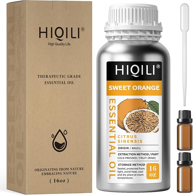 HIQILI 16 Fl Oz Orange Essential Oil, Large Capacity - 500ml | Air Freshening & Space Cleaning, DIY Raw Material, Skin Care, for Public Toilet, Mall, Hotel, DIY Studio, Beauty Salon