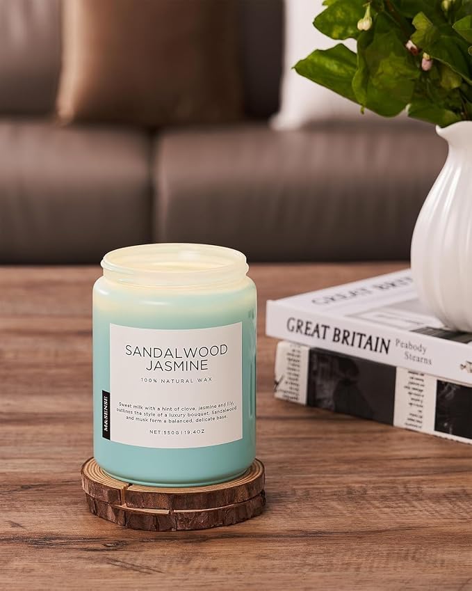 M&SENSE Sandalwood Jasmine Scented Candles for Home, 19.4oz All Natural Soy Wax, 110 Hours Long Lasting, Soy Candles Non Toxic, Spring Floral Smelling for Her, Aromatherapy Housewarming Gift for Spa