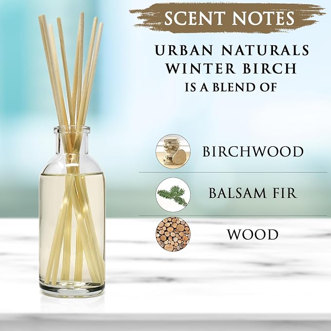 Urban Naturals Winter Birch Reed Diffuser Oil Gift Set | Birch Wood & Balsam Scented Oil with Bamboo Reed Sticks | Great Holiday Home Fragrance Air Freshener for the Living Room