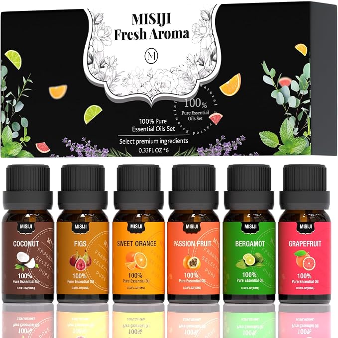 Fruity Essential Oils for Diffuser for Home,Diffuser Oils for Candle Making, Laundry,Humidifier,Aromatherapy Oils Scents,6 * 10ML
