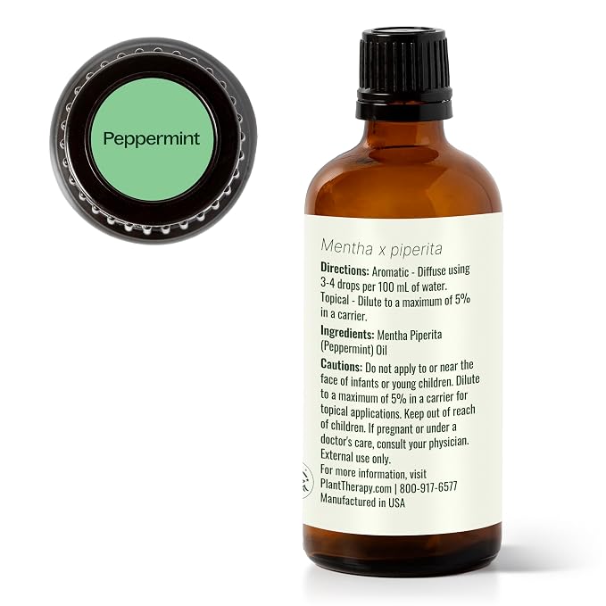 Plant Therapy Peppermint Essential Oil 100 mL (3.3 oz) 100% Pure, Undiluted, Natural Aromatherapy for Diffuser & Topical Use, Digestion, Respiratory, & Massage, Peppermint Oil for Skin & Hair