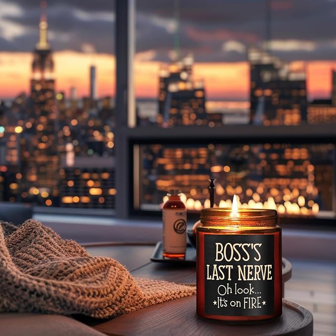 Boss's Last Nerve Candle - Funny Boss Gifts for Women Men - Relaxing Gift for Boss Female, Boss Lady - Fun Bosses Day, Birthday, Thank You for Coworker Nurse Friend - Natural Soy Wax Candle