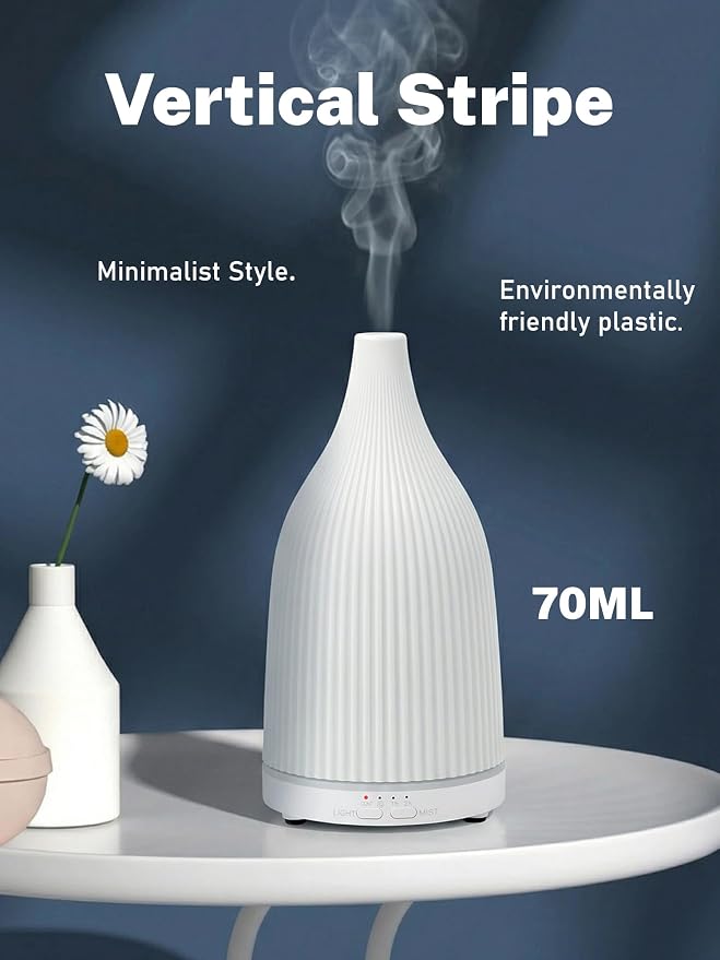 TTJ 70ml Essential Oil Diffuser, Ultrasonic Aromatherapy Diffuser with DC 5V USB Power, Timer Function, Dimmable LED Night Light, Quiet Cool Mist Humidifier for Home Office Bedroom Yoga Spa,Two White
