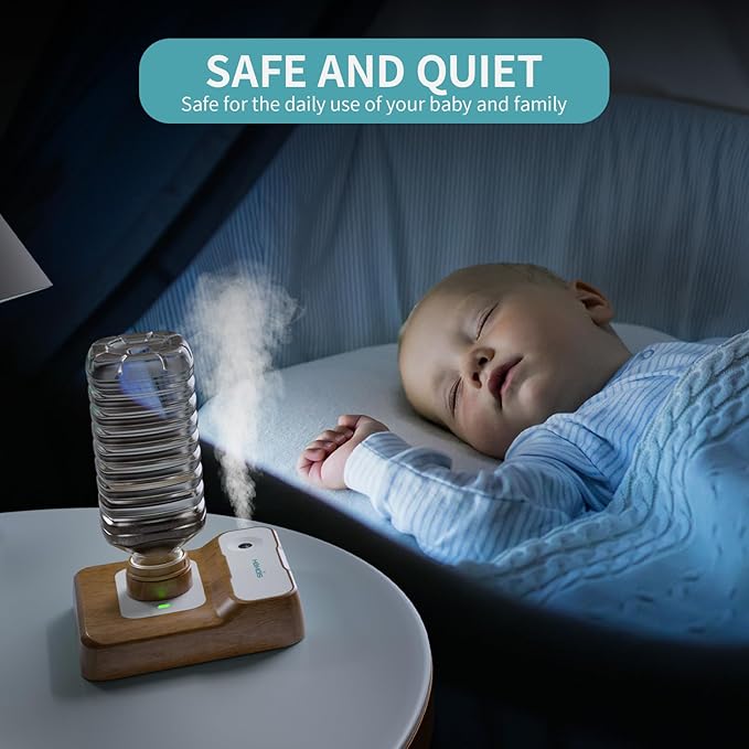 Travel Humidifier, Portable Humidifier for Plants, Bedroom, Office, Hotel or Car, 5000mAh Battery Operated Mini Cool Mist Humidifiers, Quiet 23dB, Auto-off, Night Light & BPA-Free, Wood Grain