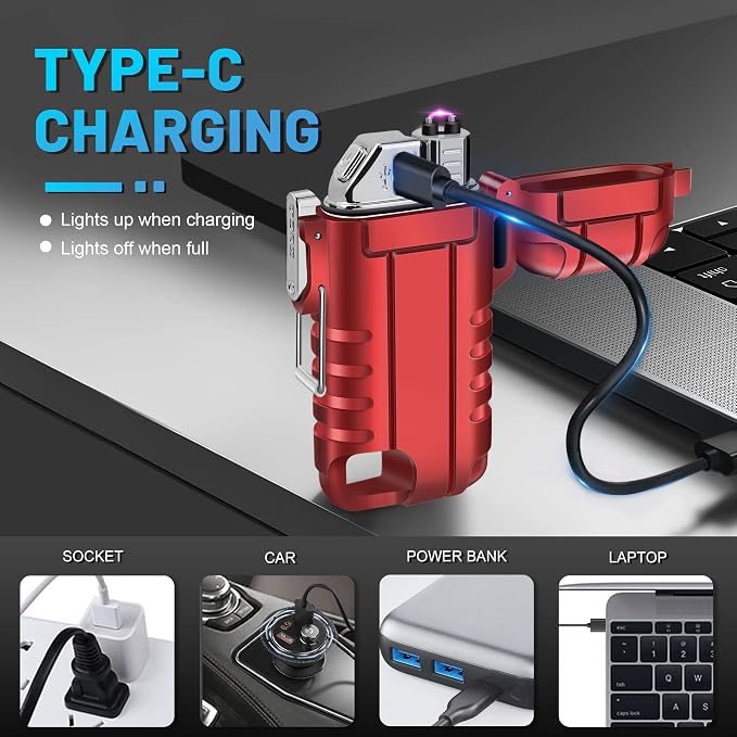 Lafagiet USB C Rechargeable Lighter, 360° Flexible Neck, Wind & Water Proof, Electric Arc Lighters for Candle, Camping