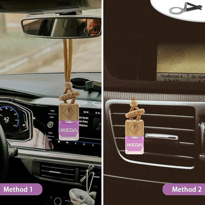 ikeda fragrance Car Air Freshener | Square Hanging Car Scent with Vent Clip Bottle | Long Lasting Fragrance | Essential Oil Diffuser | Odor Eliminator Deodorizer (Square-Peaches)