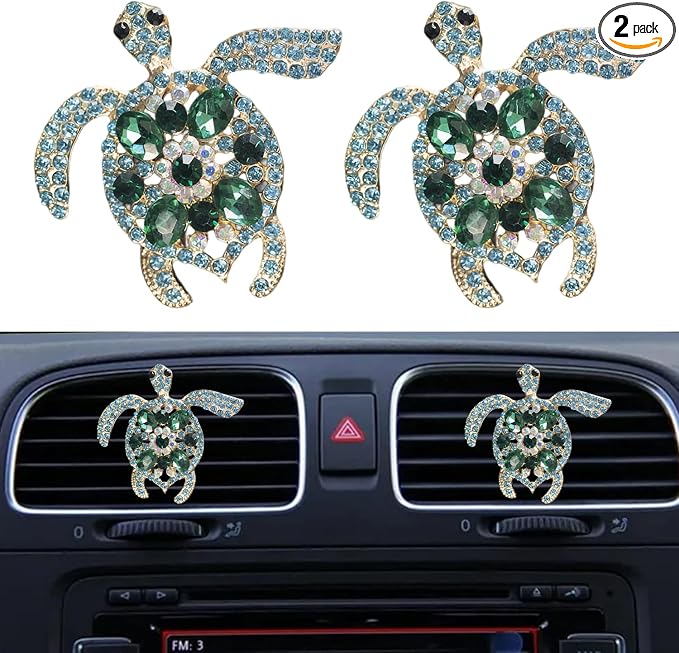 Car Air Freshener Women Car Vent Clips Decorations 2 PCS Cute Sea Turtles Car Interior Accessories Car Vent Diffuser (Diamond Green Turtle, 2 inch)