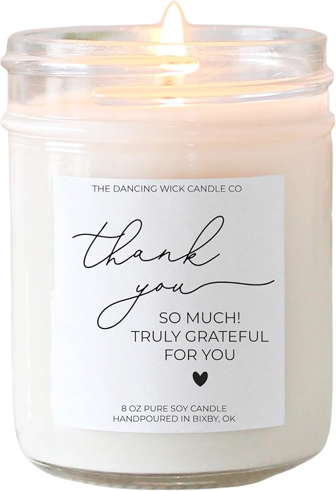 – Thank You Candle – Eucalyptus & Tea Scented Soy Wax – Gratitude Gift – Appreciation, Coworker, Client, Hostess – 8 oz, Hand-Poured – Made in the USA (Thank You)