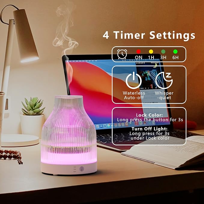 Diffuser,USB Plug-in Car Portable Aromatherapy Diffuser,Essential Oils for Diffusers with 7 Colors Lights 2 Switch Mode Waterless Auto Off for Car Home Office Room (One Button Control)