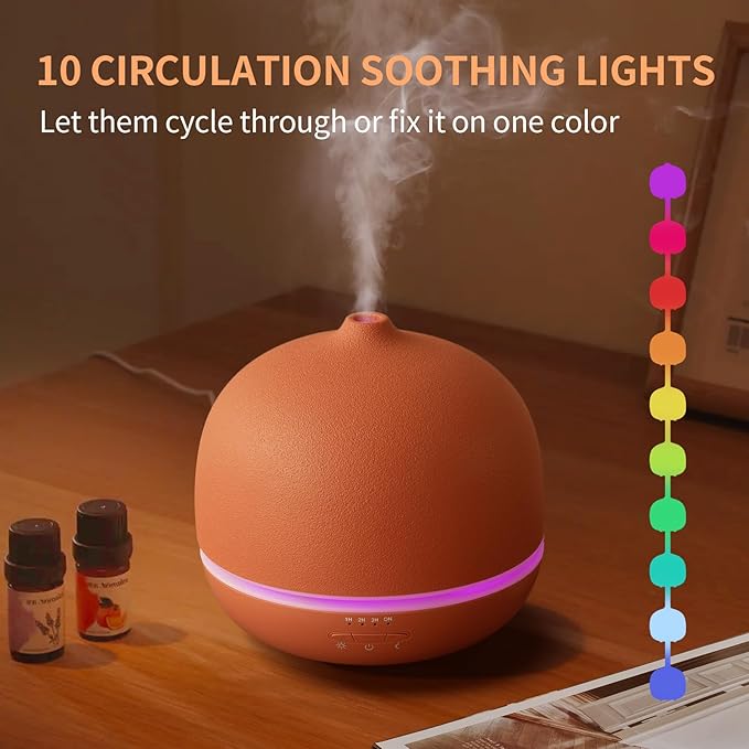 Stone Diffusers for Essential Oils Large Room,500ml Handmade Ceramic Diffuser with 4 Timer & 10 Ambient Light Settings for Home Office (Terracotta)